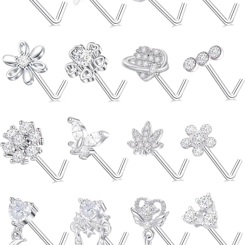 16Pcs Stainless Steel Nose Rings L Shaped Body Piercing Jewelry for Women Men